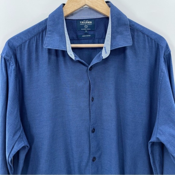 T. M. Lewin Blue Casual Button Down Finest Cotton Shirt Size XL - Picture 2 of 7